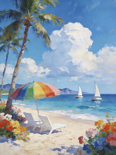 Florida Beach in Summer, Impasto Paintings, Small Landscape Paintings, Original Small Paintings on Canvas, Seashore Beach Paintings, Small Paintings on Canvas, Hand Painted Canvas Art-Grace Painting Crafts