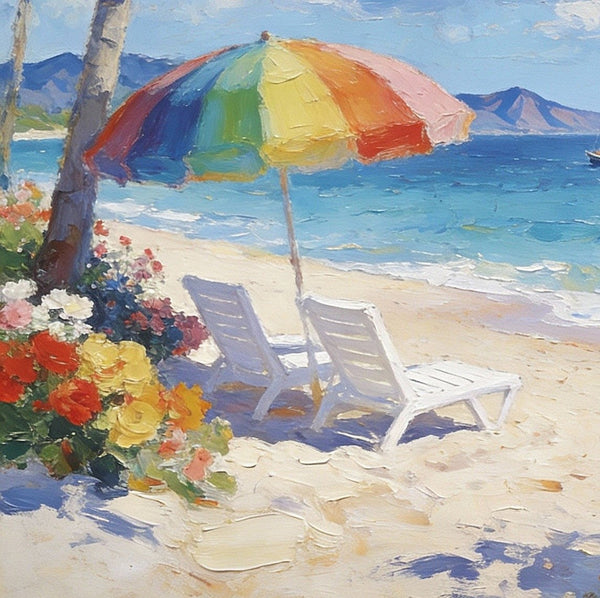 Florida Beach in Summer, Impasto Paintings, Small Landscape Paintings, Original Small Paintings on Canvas, Seashore Beach Paintings, Small Paintings on Canvas, Hand Painted Canvas Art-Grace Painting Crafts