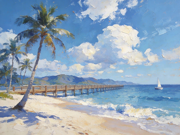 Small Oil Paintings on Canvas, A Sunny Florida Beach, Small Wall Paintings, Landscape Canvas Paintings, Hand Painted Artwork, Original Oil Paintings-Grace Painting Crafts