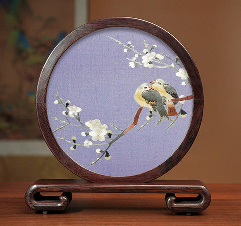 Elegant Silk Embroidery Ornaments, Traditional Chinese Suzhou Flower and Birds Silk Embroidery, Exclusive Business Presents, Creative Birthday Gift, Premium Souvenir-Grace Painting Crafts