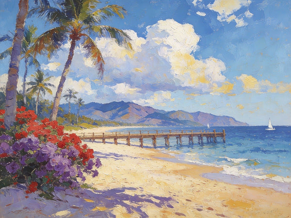 A Pier Path to the Sea and Sky, Palette Knife Artwork, Landscape Canvas Paintings, Small Oil Paintings on Canvas, Hand Painted Canvas Art, Original Oil Paintings-Grace Painting Crafts