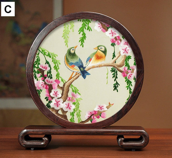 Premium Souvenir, Creative Birthday Gift, Elegant Silk Embroidery Ornaments, Traditional Chinese Suzhou Flower and Birds Silk Embroidery, Exclusive Business Presents-Grace Painting Crafts