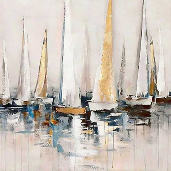 Original Abstract Paintings, Abstract Sail Boats Painting, Small Acrylic Painting on Canvas, Small Canvas Artwork, Hand Painted Canvas Art, Buy Small Paintings Online-Grace Painting Crafts