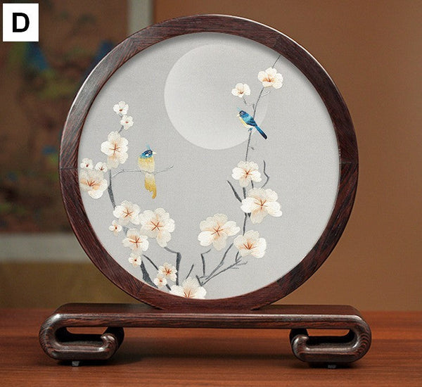 Premium Souvenir, Creative Birthday Gift, Elegant Silk Embroidery Ornaments, Traditional Chinese Suzhou Flower and Birds Silk Embroidery, Exclusive Business Presents-Grace Painting Crafts