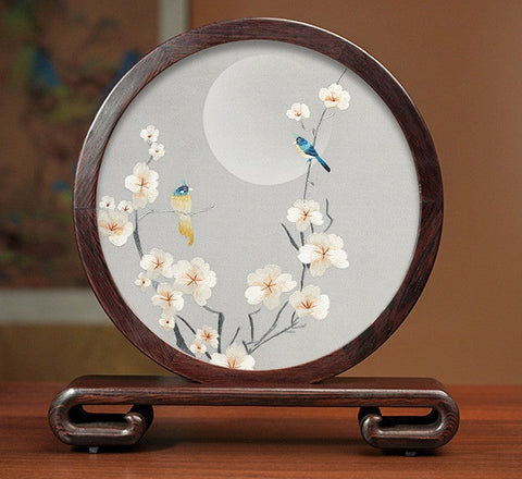 Premium Souvenir, Creative Birthday Gift, Elegant Silk Embroidery Ornaments, Traditional Chinese Suzhou Flower and Birds Silk Embroidery, Exclusive Business Presents-Grace Painting Crafts