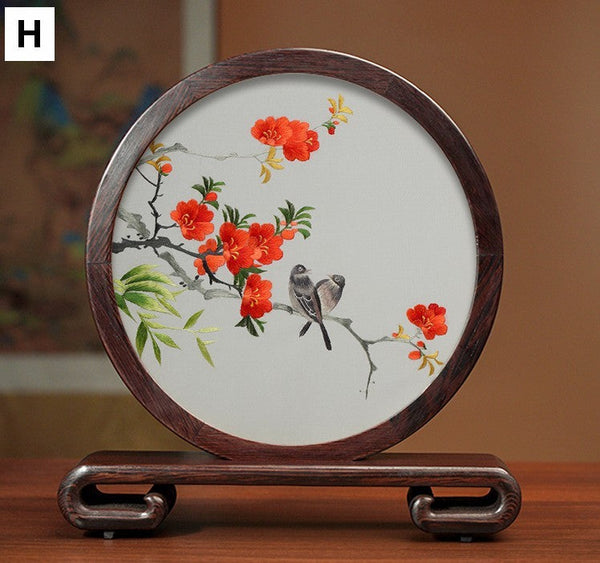 Unique Birthday Gift, Flower and Bird Embroidery Ornaments, Traditional Chinese Suzhou Silk Embroidered Ornament, Premium Souvenir, Exclusive Business Presents-Grace Painting Crafts