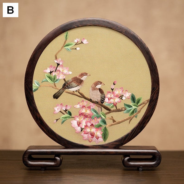 Exclusive Business Present, Flower and Bird Embroidered Decor, Unique Birthday Gift, Traditional Chinese Suzhou Embroidery Ornament, Premium Souvenir-Grace Painting Crafts