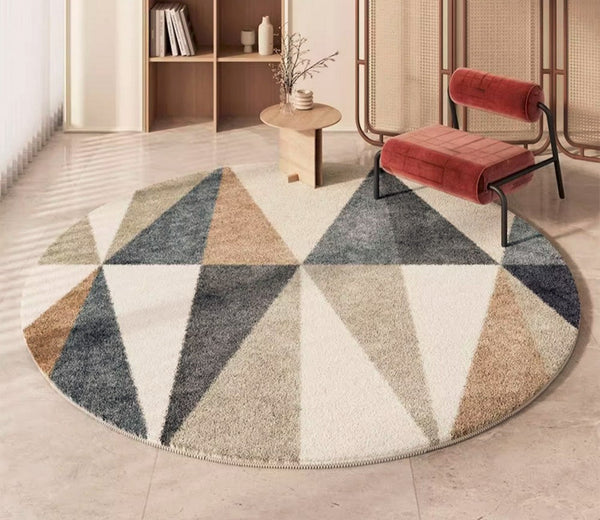 Abstract Contemporary Round Rugs, Modern Rugs for Dining Room, Geometric Modern Rugs for Bedroom, Modern Area Rugs under Coffee Table-Grace Painting Crafts