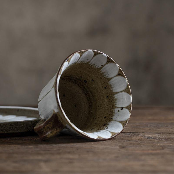 Daisy Flower Pattern Coffee Cup, Cappuccino Coffee Mug, Pottery Coffee Cups, Latte Coffee Cup, Tea Cup, Coffee Cup and Saucer Set-Grace Painting Crafts