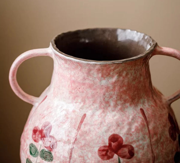 Rustic Pottery Flower Vases, Small Flower Vases on Table, Pink Bud Vases, Handmade Water Holding Flower Vases-Grace Painting Crafts