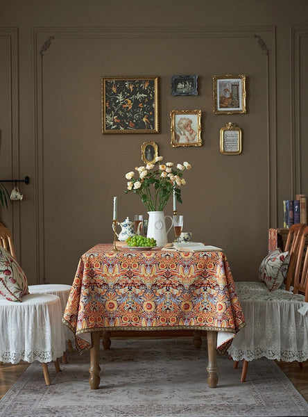 Flower Pattern Tablecloth, Square Tablecloth for Round Table, Large Cotton Rectangle Tablecloth for Home Decoration, Farmhouse Table Cloth Dining Room Table-Grace Painting Crafts