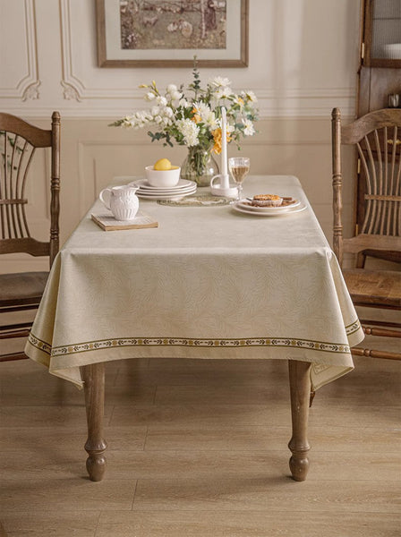 Cream Color Table Cover for Dining Room Table, French Style Tablecloth for Dining Table, Modern Rectangle Tablecloth for Oval Table-Grace Painting Crafts