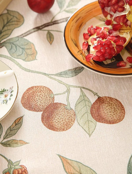 Tablecloth for Round Table, Simple Modern Rectangle Tablecloth Ideas for Oval Table, Bird and Fruit Tree Kitchen Table Cover, Linen Table Cover for Dining Room Table-Grace Painting Crafts