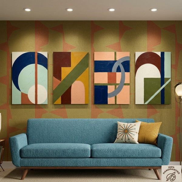 Modern Paintings for Living Room, Multi Panel Wall Art Paintings, Abstract Geometric Artwork-Grace Painting Crafts
