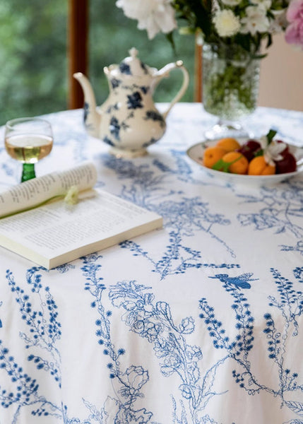 Garden Picnic Rectangle Tablecloth for Dining Room Table, Wild Bee embroidery Tablecloth for Home Decoration, Square Tablecloth for Round Table-Grace Painting Crafts