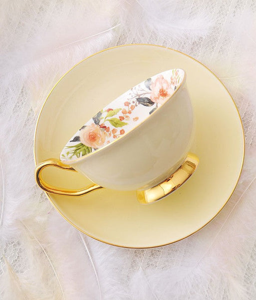 Royal Bone China Porcelain Tea Cup Set, Elegant Flower Pattern Ceramic Coffee Cups, Beautiful British Tea Cups, Unique Afternoon Tea Cups and Saucers in Gift Box-Grace Painting Crafts