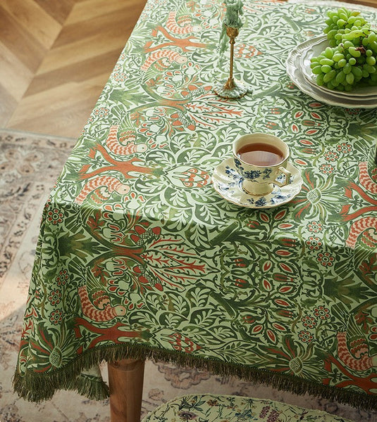 Green Flower Pattern Tablecloth for Home Decoration, Large Square Tablecloth for Round Table, Extra Large Rectangle Tablecloth for Dining Room Table-Grace Painting Crafts