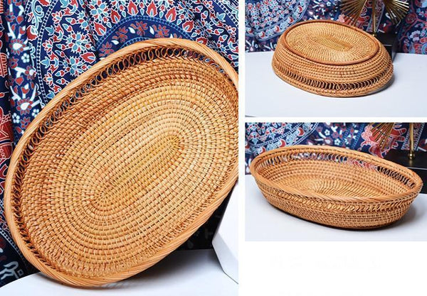Rattan Storage Basket for Pantry, Round Storage Basket, Storage Baskets for Kitchen, Woven Storage Basket for Dining Room-Grace Painting Crafts