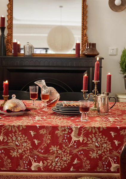 Long Modern Rectangular Tablecloth for Dining Room Table, Forest Deer Red Table Covers, Square Tablecloth for Kitchen, Extra Large Tablecloth for Round Table-Grace Painting Crafts