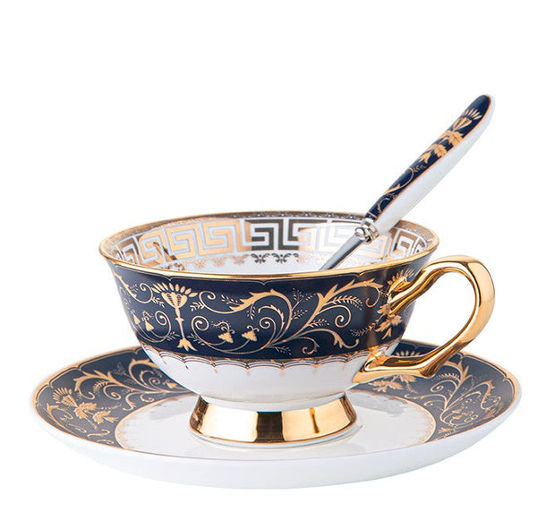 Unique Blue Tea Cup and Saucer in Gift Box, Blue Porcelain Tea Cup Saucer Set, Royal Ceramic Cups, Elegant Ceramic Coffee Cups-Grace Painting Crafts