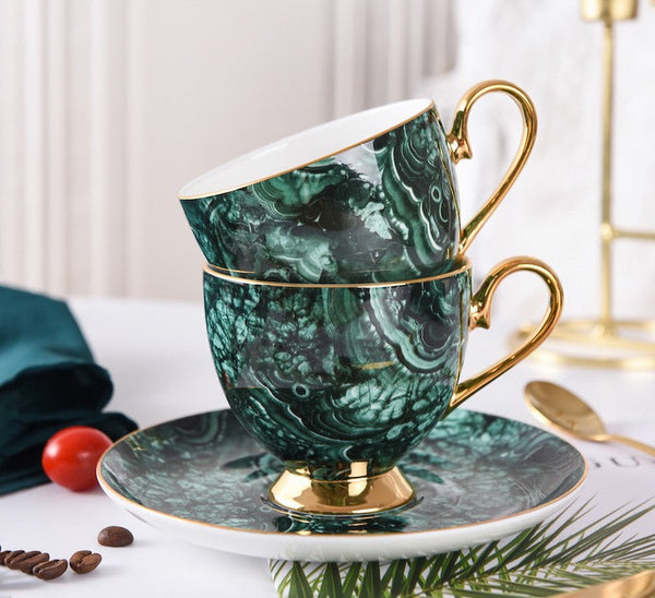 Beautiful British Green Tea Cups, Unique Porcelain Cup and Saucer, Royal Ceramic Coffee Cups, Creative Bone China Porcelain Tea Cup Set-Grace Painting Crafts