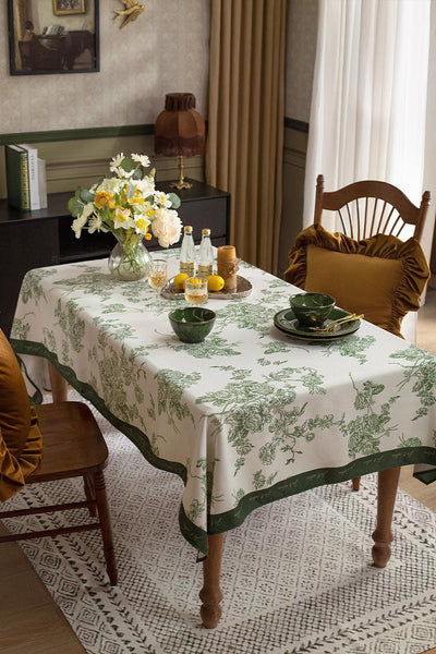 Chenille Flower Tablecloth for Dining Table, Elegant French Style Table Cover for Dining Room Table, Modern Rectangle Tablecloth for Oval Table-Grace Painting Crafts