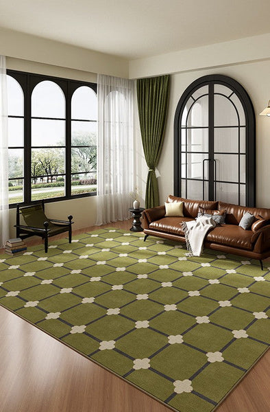 Minimalist Geometric Rugs for Living Room, Green Absract Rugs for Bedroom, Living Room Contemporary Modern Rugs, Mid Century Modern Rugs-Grace Painting Crafts