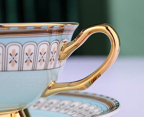 Royal Blue and Pink Bone China Porcelain Tea Cup Set, Tea Cups and Saucers in Gift Box, Elegant Ceramic Coffee Cups, Beautiful British Tea Cups