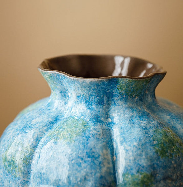 Centerpiece on Dining Table, Blue Flower Vase on Table, Handmade Water Holding Flower Vases, Pottery Flower Vases, Modern Bouquet Flower Vases-Grace Painting Crafts