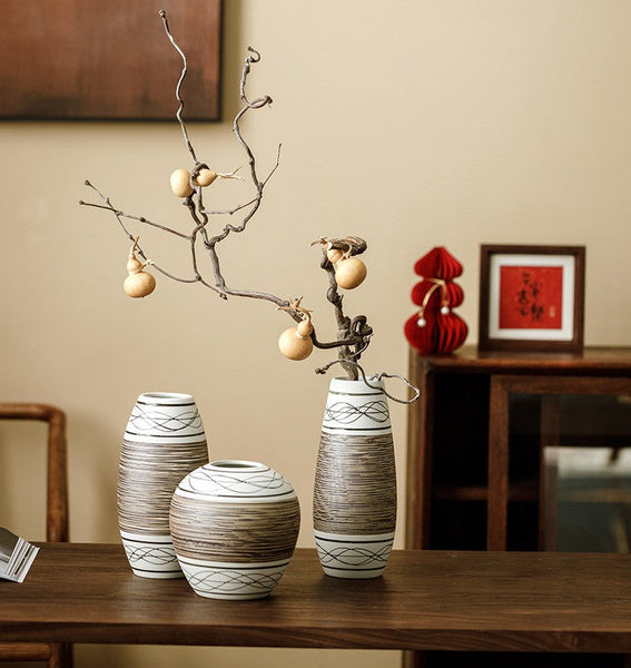 Centerpiece on Dining Table, Handmade Pottery Flower Vases Urn, Large Flower Vase on Table, Modern Bouquet Flower Vases, Water Holding Flower Vases-Grace Painting Crafts