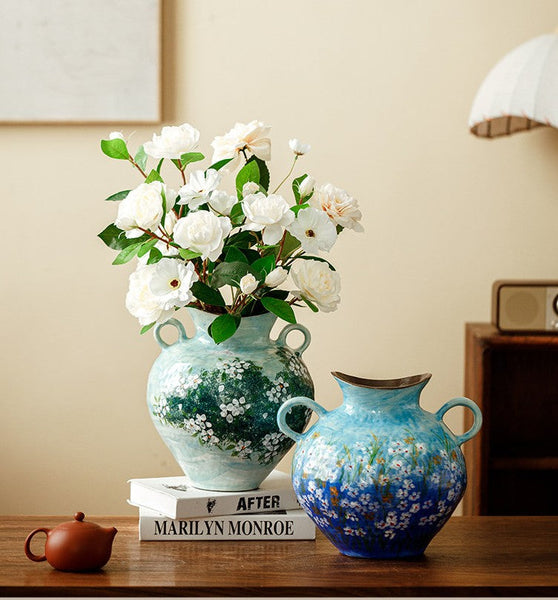 Large Flower Vases on Table, Modern Pottery Flower Vases, Centerpiece on Dining Table, Handmade Water Holding Flower Vases, Pottery Bud Vases-Grace Painting Crafts