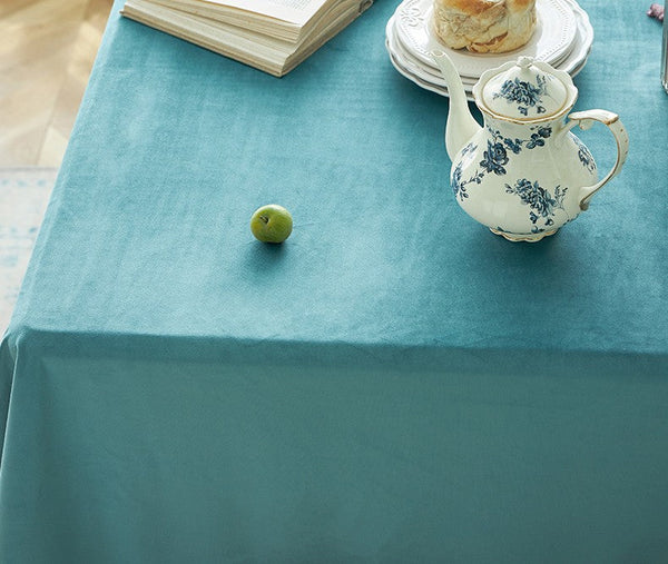 Ramie Velvet Rectangle Tablecloth for Home Decoration, Blue Square Tablecloth for Round Table, Modern Blue Table Cloth for Dining Room Table-Grace Painting Crafts