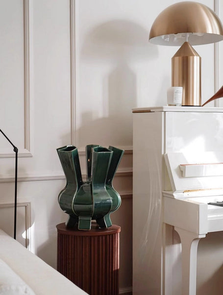 Centerpiece Ceramic Bouquet Vases, Contemporary Vases on Dining Table, Green Porcelain Vases for Modern Home Decor, Unique Handmade Modern Flower Vase-Grace Painting Crafts