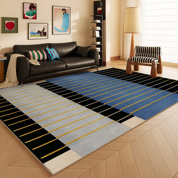 Mid Century Modern Rugs, Bedroom Modern Floor Carpet, Blue Modern Rug Designs, Contemporary Modern Rugs for Dining Room, Living Room Rug Ideas-Grace Painting Crafts
