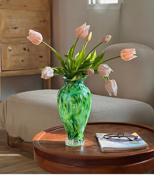 Unique Modern Vases for Flowers, Handmade Flower Vases on Table, Large Green Glass Flower Vases, Modern Glass Flower Vases-Grace Painting Crafts