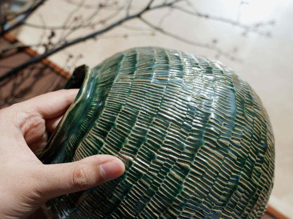 Large Contemporary Vases on Dining Table, Handmade Modern Flower Vase, Centerpiece Ceramic Bouquet Vases, Green Porcelain Vases for Modern Home Decor-Grace Painting Crafts