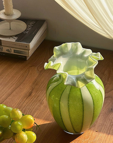 Modern Glass Flower Vases, Green Glass Flower Vases, Bud Vases, Water Holding Flower Vases, Handmade Flower Vases on Table-Grace Painting Crafts