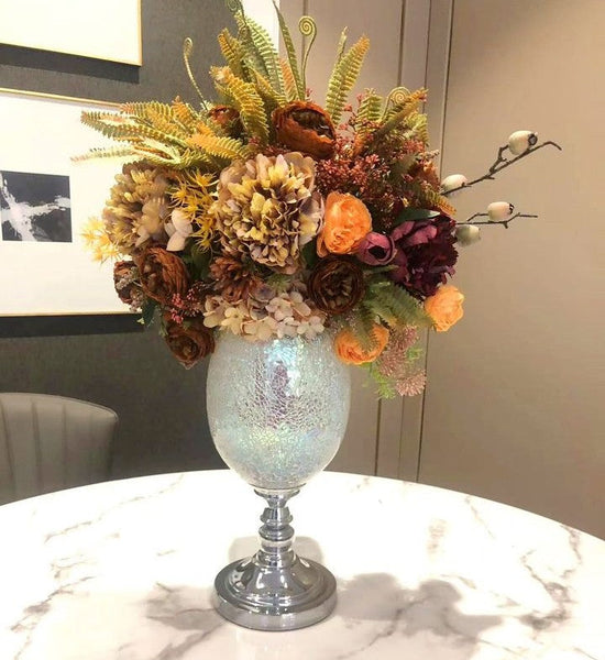 Large Bunch of Autumn Flowers Arrangement Interior Design, Peony Faux Silk Floral Bouquet Table Centerpiece, Modern Artificial Floral Arrangement for Bedroom-Grace Painting Crafts