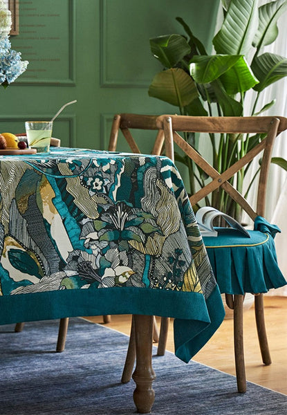 Large Modern Rectangle Tablecloth for Dining Room Table, Blue Flower Pattern Farmhouse Table Cloth, Square Tablecloth for Round Table-Grace Painting Crafts