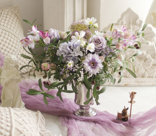 Real Touch Artificial Floral for Living Room, Large Bunch of Purple Romantic Flowers, Beautiful Spring Flower Arrangement for Home Decoration, Table Centerpiece-Grace Painting Crafts