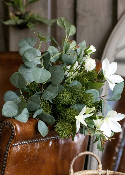 Eucalyptus Globulus, Clematis, White Rose Flowers, Unique Flower Arrangement for Home Decoration, Beautiful Modern Artificial Flowers for Dining Room Table-Grace Painting Crafts