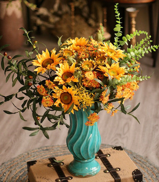 Large Bunch of Yellow Sunflowers, Unique Floral Arrangement for Home Decoration, Table Centerpiece, Real Touch Artificial Flowers for Living Room-Grace Painting Crafts