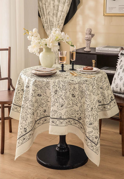 Large Flower Pattern Table Cover for Dining Room Table, Rectangular Tablecloth for Dining Table, Modern Rectangle Tablecloth for Oval Table-Grace Painting Crafts