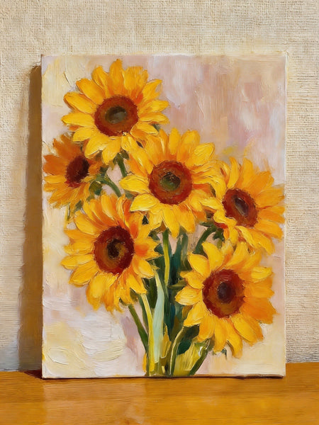 Original Flower Paintings, Blooming Sunflowers, Hand Painted Canvas Art, Original Oil Paintings, Small Canvas Artwork-Grace Painting Crafts