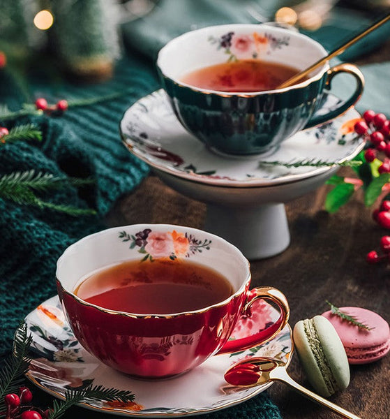 Elegant Ceramic Coffee Cups, Beautiful British Tea Cups, Creative Porcelain Tea Cup Saucer Set, 6.8 oz Tea Cup and Saucer in Gift Box-Grace Painting Crafts