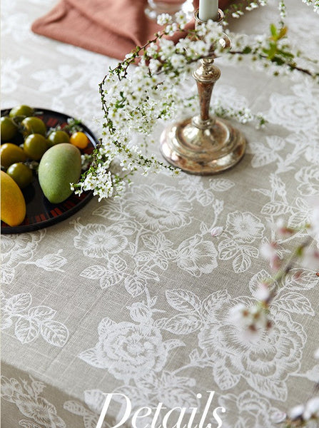French Flower Pattern Tablecloth for Round Table, Vintage Rectangle Tablecloth for Dining Room Table, Rustic Farmhouse Table Cover for Kitchen-Grace Painting Crafts