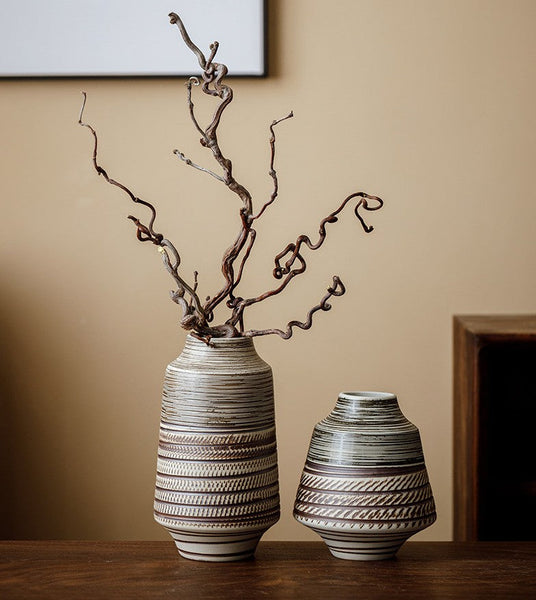 Centerpiece on Dining Table, Handmade Pottery Flower Vases Urn, Modern Bouquet Flower Vases, Water Holding Flower Vases, Large Flower Vase on Table-Grace Painting Crafts