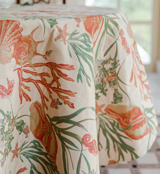 Sea Shell Pattern Tablecloth, Large Modern Rectangle Tablecloth for Dining Room Table, Square Tablecloth, Farmhouse Table Cloth, Wedding Tablecloth-Grace Painting Crafts