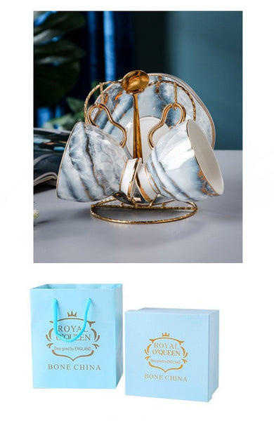 Unique Tea Cups and Saucers in Gift Box as Birthday Gift, Elegant Ceramic Coffee Cups, Beautiful British Tea Cups, Royal Bone China Porcelain Tea Cup Set-Grace Painting Crafts