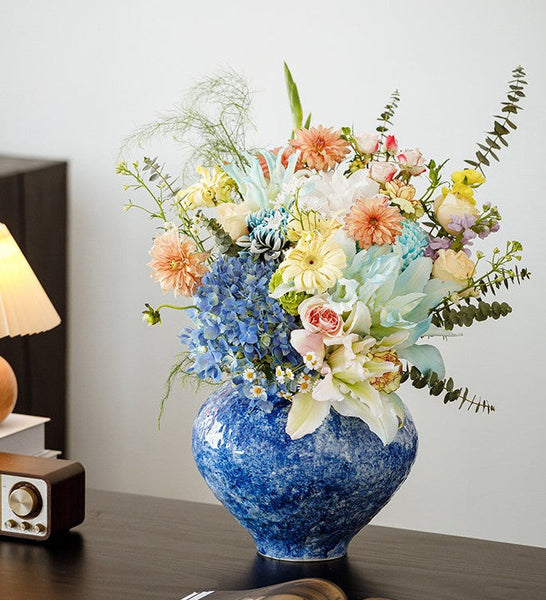 Handmade Water Holding Flower Vases, Centerpiece on Dining Table, Blue Pottery Bud Vases, Large Flower Vases on Table, Modern Pottery Flower Vases-Grace Painting Crafts